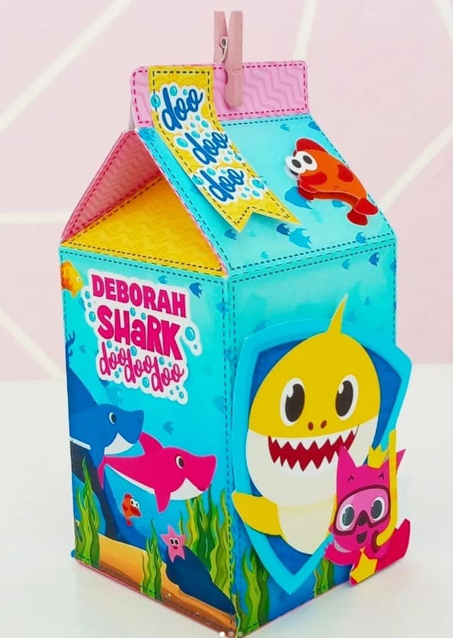 Caixa milk tema Baby Shark, feita pela Dream Craft